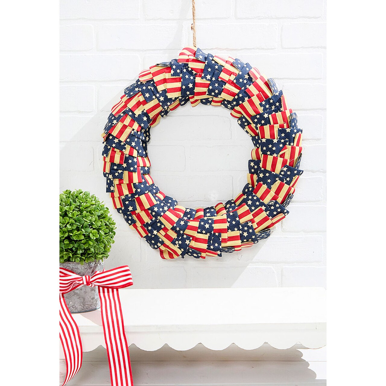 20" Americana Fabric Wreath Patriotic Red, White & Blue Décor for Front Door or Wall